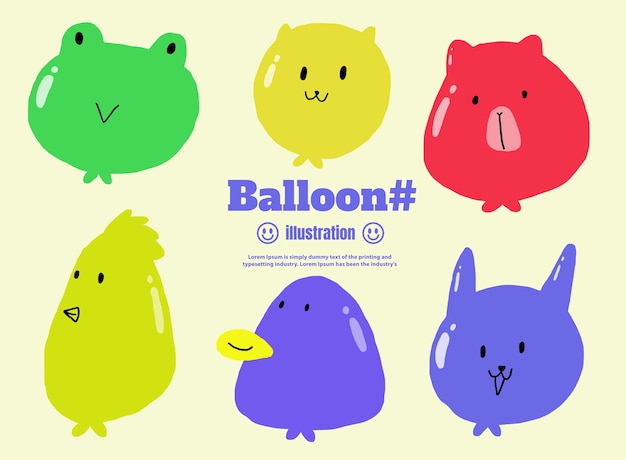 Vecteur définir des ballons et des personnages de dessins animés d'animaux mignons illustration dessinée à la main