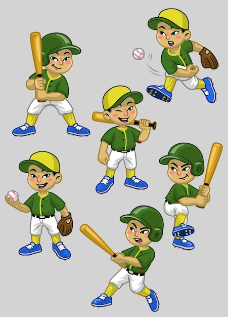 Définir La Bande Dessinée Du Joueur De Baseball Garçon Asiatique