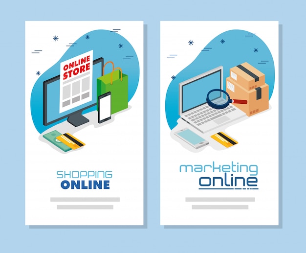 Définir la bannière informatique des achats et du marketing en ligne