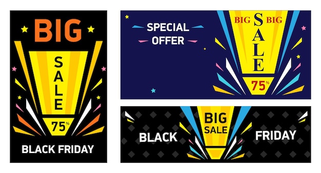 Vecteur définir des bannières vectorielles black friday big sale