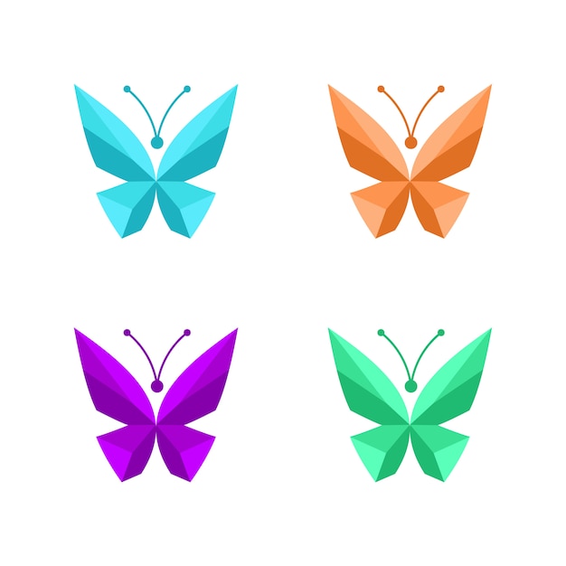 Vecteur définir la belle conception de logo papillon en cristal