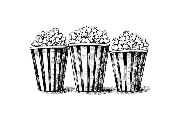 Définir Des Boîtes De Pop-corn Gravure Encre Vector Illustration Dessin Au Trait