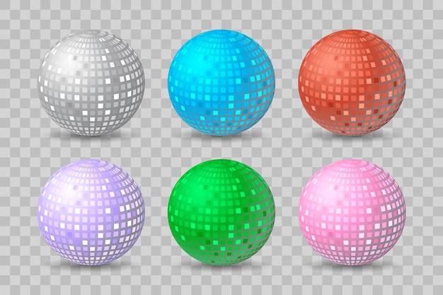 Définir des boules disco colorées isolées sur fond Illustration vectorielle de décoration de fête