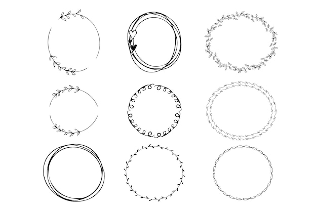 Définir Des Cadres Floraux Doodle, Silhouette De Bordure Dans Un Style Bande Dessinée Dessiné à La Main Isolé Sur Blanc