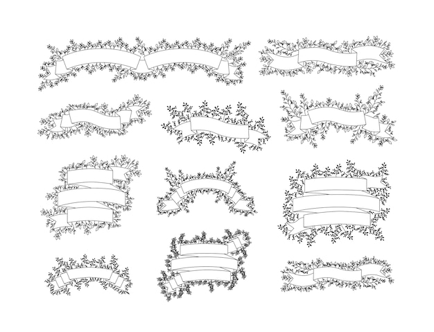 Définir Des Cadres De Rubans Avec Des Feuilles De Couronne