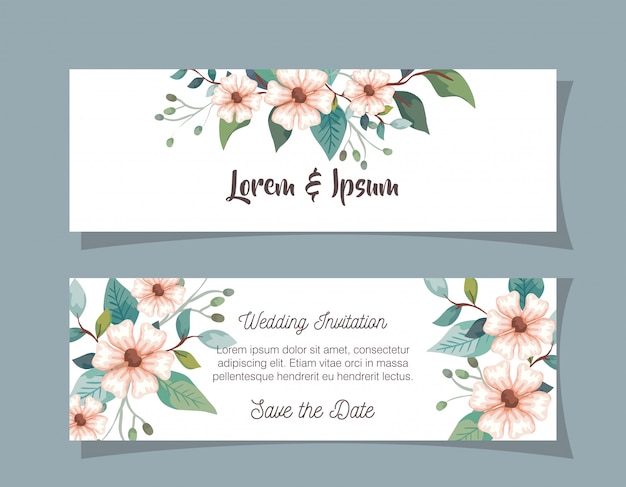 Définir Des Cartes D'invitation De Mariage Avec Décoration De Fleurs