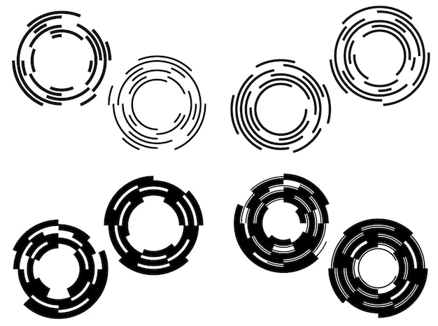 Définir un cercle d'éléments de conception Isolé des couleurs vectorielles audacieuses de l'anneau doré de la lueur abstraite des rayures ondulées de nombreux tourbillons scintillants créés à l'aide de l'outil de fusion Illustration vectorielle EPS10 pour votre présentation