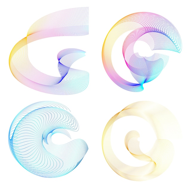 Définir un cercle d'éléments de conception Isolé des couleurs vectorielles audacieuses de l'anneau doré de la lueur abstraite des rayures ondulées de nombreux tourbillons scintillants créés à l'aide de l'outil de fusion Illustration vectorielle EPS10 pour votre présentation