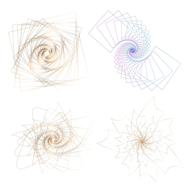 Définir un cercle d'éléments de conception Isolé des couleurs vectorielles audacieuses de l'anneau doré de la lueur abstraite des rayures ondulées de nombreux tourbillons scintillants créés à l'aide de l'outil de fusion Illustration vectorielle EPS10 pour votre présentation