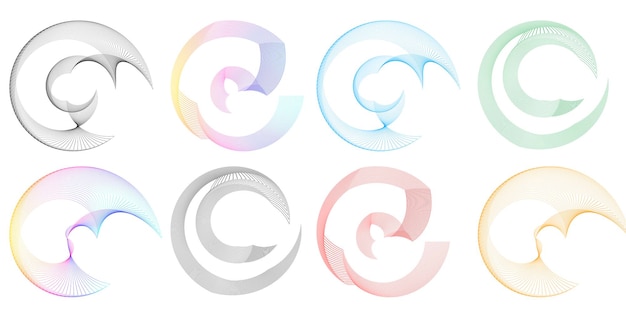 Définir un cercle d'éléments de conception Isolé des couleurs vectorielles audacieuses de l'anneau doré de la lueur abstraite des rayures ondulées de nombreux tourbillons scintillants créés à l'aide de l'outil de fusion Illustration vectorielle EPS10 pour votre présentation