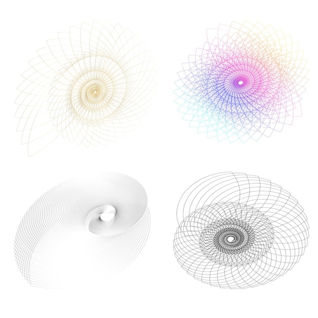 Définir Un Cercle D'éléments De Conception Isolé Des Couleurs Vectorielles Audacieuses De L'anneau Doré De La Lueur Abstraite Des Rayures Ondulées De Nombreux Tourbillons Scintillants Créés à L'aide De L'outil De Fusion Illustration Vectorielle Eps10 Pour Votre Présentation