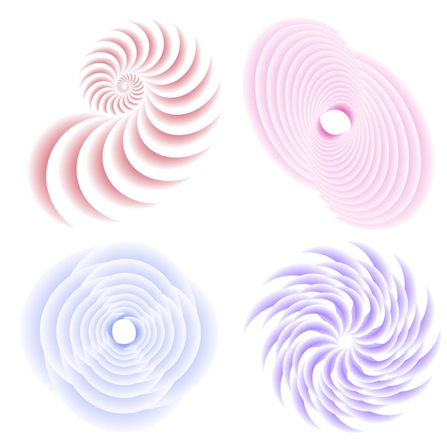 Définir un cercle d'éléments de conception Isolé des couleurs vectorielles audacieuses de l'anneau doré de la lueur abstraite des rayures ondulées de nombreux tourbillons scintillants créés à l'aide de l'outil de fusion Illustration vectorielle EPS10 pour votre présentation
