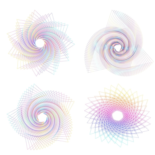 Définir un cercle d'éléments de conception Isolé des couleurs vectorielles audacieuses de l'anneau doré de la lueur abstraite des rayures ondulées de nombreux tourbillons scintillants créés à l'aide de l'outil de fusion Illustration vectorielle EPS10 pour votre présentation