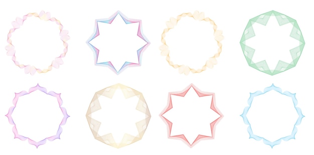 Définir un cercle d'éléments de conception Isolé des couleurs vectorielles audacieuses de l'anneau doré de la lueur abstraite des rayures ondulées de nombreux tourbillons scintillants créés à l'aide de l'outil de fusion Illustration vectorielle EPS10 pour votre présentation