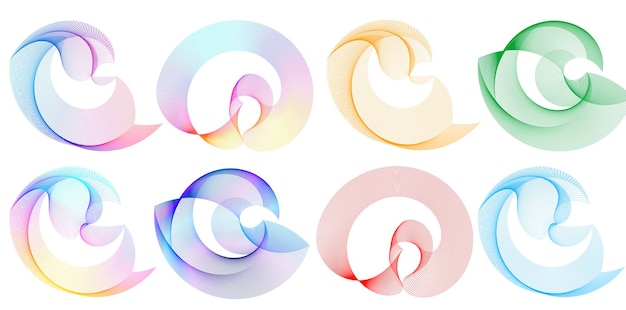 Définir un cercle d'éléments de conception Isolé des couleurs vectorielles audacieuses de l'anneau doré de la lueur abstraite des rayures ondulées de nombreux tourbillons scintillants créés à l'aide de l'outil de fusion Illustration vectorielle EPS10 pour votre présentation
