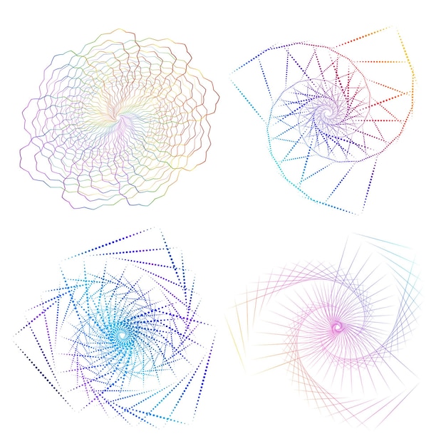 Vecteur définir un cercle d'éléments de conception isolé des couleurs vectorielles audacieuses de l'anneau doré de la lueur abstraite des rayures ondulées de nombreux tourbillons scintillants créés à l'aide de l'outil de fusion illustration vectorielle eps10 pour votre présentation