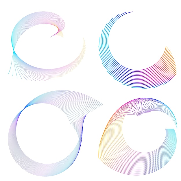 Définir un cercle d'éléments de conception Isolé des couleurs vectorielles audacieuses de l'anneau doré de la lueur abstraite des rayures ondulées de nombreux tourbillons scintillants créés à l'aide de l'outil de fusion Illustration vectorielle EPS10 pour votre présentation