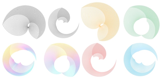 Définir Un Cercle D'éléments De Conception Isolé Des Couleurs Vectorielles Audacieuses De L'anneau Doré De La Lueur Abstraite Des Rayures Ondulées De Nombreux Tourbillons Scintillants Créés à L'aide De L'outil De Fusion Illustration Vectorielle Eps10 Pour Votre Présentation