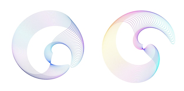 Définir un cercle d'éléments de conception Isolé des couleurs vectorielles audacieuses de l'anneau doré de la lueur abstraite des rayures ondulées de nombreux tourbillons scintillants créés à l'aide de l'outil de fusion Illustration vectorielle EPS10 pour votre présentation