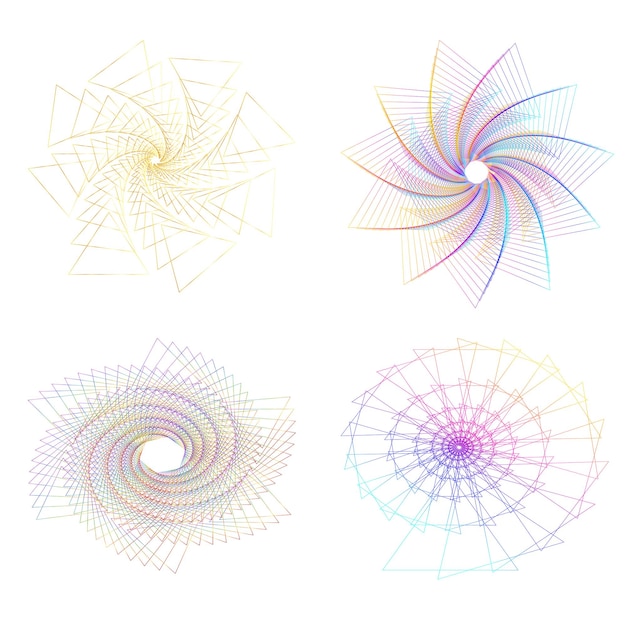 Définir un cercle d'éléments de conception Isolé des couleurs vectorielles audacieuses de l'anneau doré de la lueur abstraite des rayures ondulées de nombreux tourbillons scintillants créés à l'aide de l'outil de fusion Illustration vectorielle EPS10 pour votre présentation