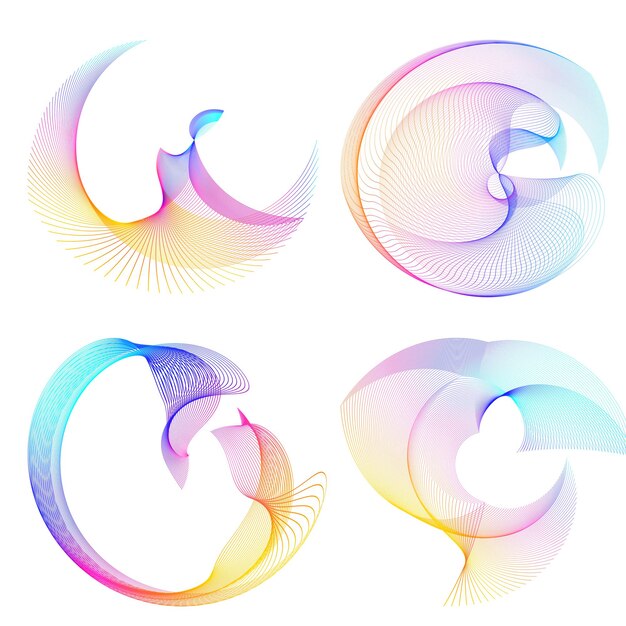 Définir un cercle d'éléments de conception Isolé des couleurs vectorielles audacieuses de l'anneau doré de la lueur abstraite des rayures ondulées de nombreux tourbillons scintillants créés à l'aide de l'outil de fusion Illustration vectorielle EPS10 pour votre présentation
