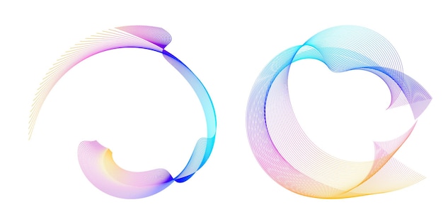 Définir un cercle d'éléments de conception Isolé des couleurs vectorielles audacieuses de l'anneau doré de la lueur abstraite des rayures ondulées de nombreux tourbillons scintillants créés à l'aide de l'outil de fusion Illustration vectorielle EPS10 pour votre présentation
