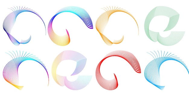Définir un cercle d'éléments de conception Isolé des couleurs vectorielles audacieuses de l'anneau doré de la lueur abstraite des rayures ondulées de nombreux tourbillons scintillants créés à l'aide de l'outil de fusion Illustration vectorielle EPS10 pour votre présentation