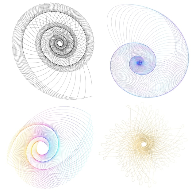 Définir un cercle d'éléments de conception Isolé des couleurs vectorielles audacieuses de l'anneau doré de la lueur abstraite des rayures ondulées de nombreux tourbillons scintillants créés à l'aide de l'outil de fusion Illustration vectorielle EPS10 pour votre présentation