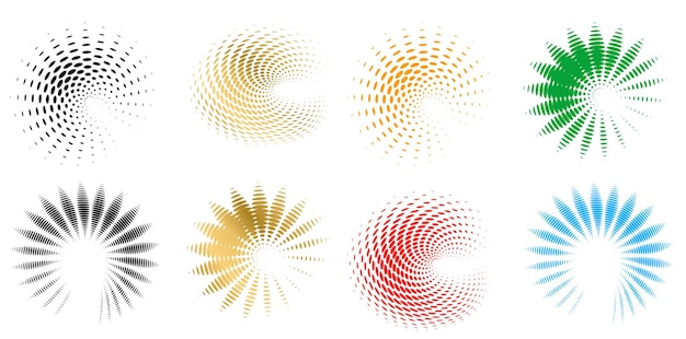 Définir un cercle d'éléments de conception Isolé des couleurs vectorielles audacieuses de l'anneau doré de la lueur abstraite des rayures ondulées de nombreux tourbillons scintillants créés à l'aide de l'outil de fusion Illustration vectorielle EPS10 pour votre présentation