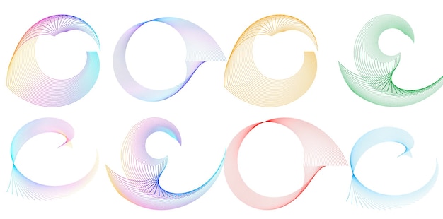 Définir un cercle d'éléments de conception Isolé des couleurs vectorielles audacieuses de l'anneau doré de la lueur abstraite des rayures ondulées de nombreux tourbillons scintillants créés à l'aide de l'outil de fusion Illustration vectorielle EPS10 pour votre présentation