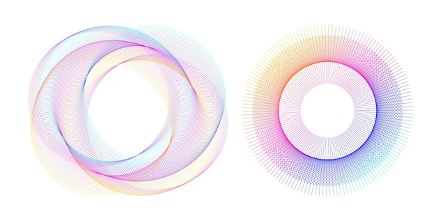 Définir un cercle d'éléments de conception Isolé des couleurs vectorielles audacieuses de l'anneau doré de la lueur abstraite des rayures ondulées de nombreux tourbillons scintillants créés à l'aide de l'outil de fusion Illustration vectorielle EPS10 pour votre présentation