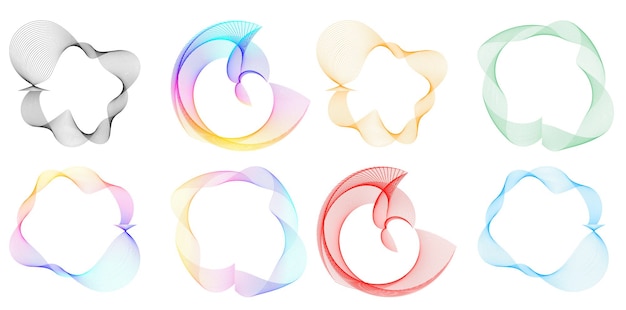 Définir un cercle d'éléments de conception Isolé des couleurs vectorielles audacieuses de l'anneau doré de la lueur abstraite des rayures ondulées de nombreux tourbillons scintillants créés à l'aide de l'outil de fusion Illustration vectorielle EPS10 pour votre présentation