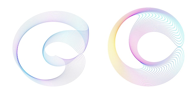 Définir un cercle d'éléments de conception Isolé des couleurs vectorielles audacieuses de l'anneau doré de la lueur abstraite des rayures ondulées de nombreux tourbillons scintillants créés à l'aide de l'outil de fusion Illustration vectorielle EPS10 pour votre présentation