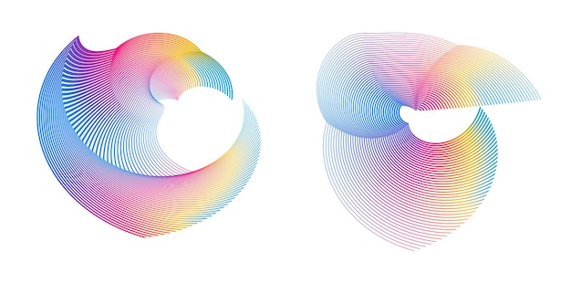 Définir un cercle d'éléments de conception Isolé des couleurs vectorielles audacieuses de l'anneau doré de la lueur abstraite des rayures ondulées de nombreux tourbillons scintillants créés à l'aide de l'outil de fusion Illustration vectorielle EPS10 pour votre présentation