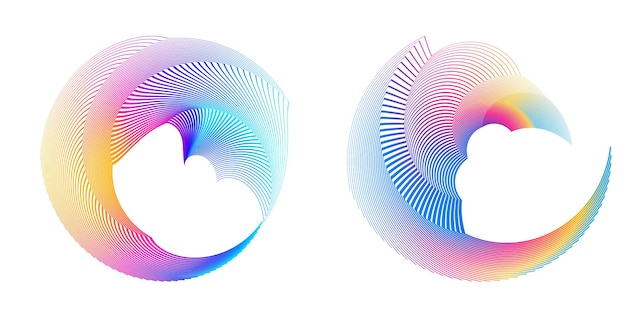Définir un cercle d'éléments de conception Isolé des couleurs vectorielles audacieuses de l'anneau doré de la lueur abstraite des rayures ondulées de nombreux tourbillons scintillants créés à l'aide de l'outil de fusion Illustration vectorielle EPS10 pour votre présentation