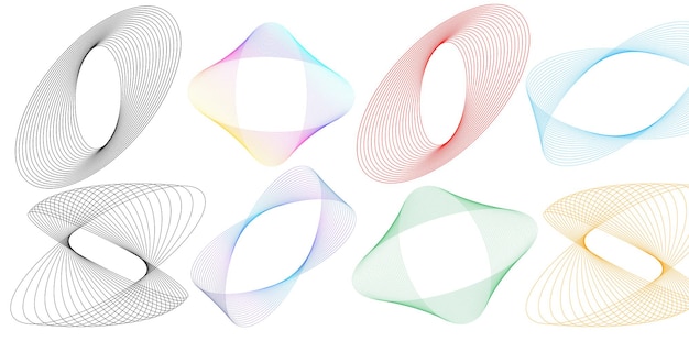 Définir un cercle d'éléments de conception Isolé des couleurs vectorielles audacieuses de l'anneau doré de la lueur abstraite des rayures ondulées de nombreux tourbillons scintillants créés à l'aide de l'outil de fusion Illustration vectorielle EPS10 pour votre présentation
