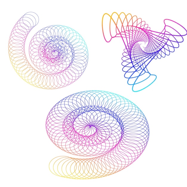 Définir un cercle d'éléments de conception Isolé des couleurs vectorielles audacieuses de l'anneau doré de la lueur abstraite des rayures ondulées de nombreux tourbillons scintillants créés à l'aide de l'outil de fusion Illustration vectorielle EPS10 pour votre présentation