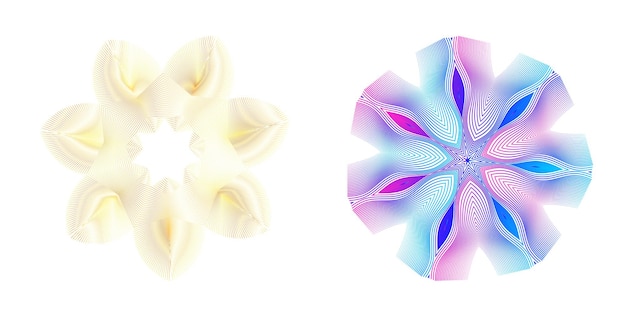 Définir un cercle d'éléments de conception Isolé des couleurs vectorielles audacieuses de l'anneau doré de la lueur abstraite des rayures ondulées de nombreux tourbillons scintillants créés à l'aide de l'outil de fusion Illustration vectorielle EPS10 pour votre présentation