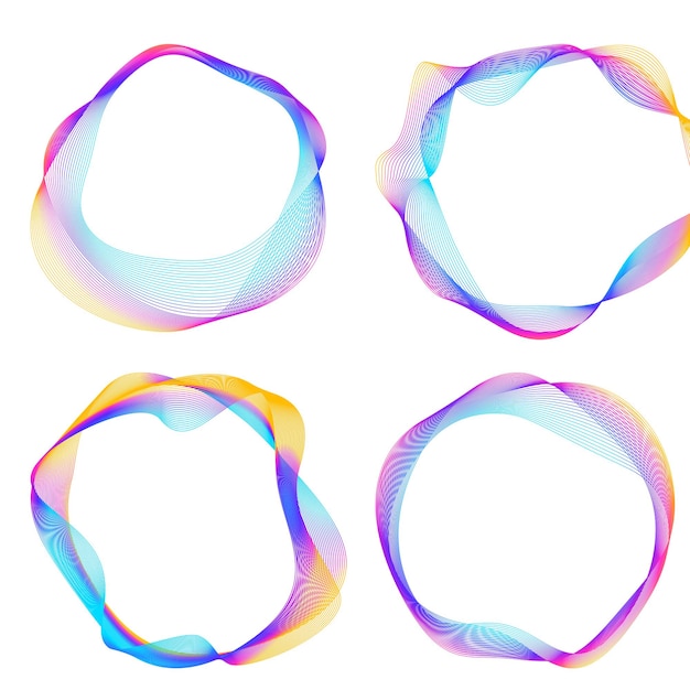 Définir un cercle d'éléments de conception Isolé des couleurs vectorielles audacieuses de l'anneau doré de la lueur abstraite des rayures ondulées de nombreux tourbillons scintillants créés à l'aide de l'outil de fusion Illustration vectorielle EPS10 pour votre présentation