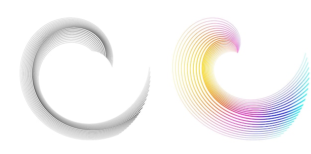 Définir un cercle d'éléments de conception Isolé des couleurs vectorielles audacieuses de l'anneau doré de la lueur abstraite des rayures ondulées de nombreux tourbillons scintillants créés à l'aide de l'outil de fusion Illustration vectorielle EPS10 pour votre présentation