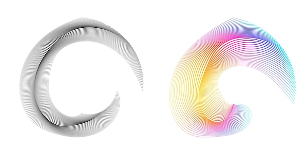 Définir un cercle d'éléments de conception Isolé des couleurs vectorielles audacieuses de l'anneau doré de la lueur abstraite des rayures ondulées de nombreux tourbillons scintillants créés à l'aide de l'outil de fusion Illustration vectorielle EPS10 pour votre présentation