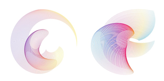 Définir un cercle d'éléments de conception Isolé des couleurs vectorielles audacieuses de l'anneau doré de la lueur abstraite des rayures ondulées de nombreux tourbillons scintillants créés à l'aide de l'outil de fusion Illustration vectorielle EPS10 pour votre présentation