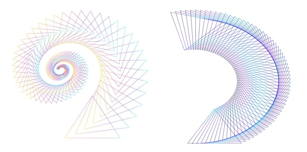 Définir un cercle d'éléments de conception Isolé des couleurs vectorielles audacieuses de l'anneau doré de la lueur abstraite des rayures ondulées de nombreux tourbillons scintillants créés à l'aide de l'outil de fusion Illustration vectorielle EPS10 pour votre présentation