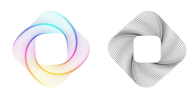 Définir Un Cercle D'éléments De Conception Isolé Des Couleurs Vectorielles Audacieuses De L'anneau Doré De La Lueur Abstraite Des Rayures Ondulées De Nombreux Tourbillons Scintillants Créés à L'aide De L'outil De Fusion Illustration Vectorielle Eps10 Pour Votre Présentation