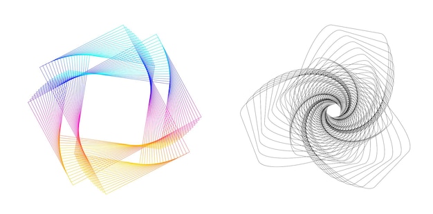 Définir un cercle d'éléments de conception Isolé des couleurs vectorielles audacieuses de l'anneau doré de la lueur abstraite des rayures ondulées de nombreux tourbillons scintillants créés à l'aide de l'outil de fusion Illustration vectorielle EPS10 pour votre présentation