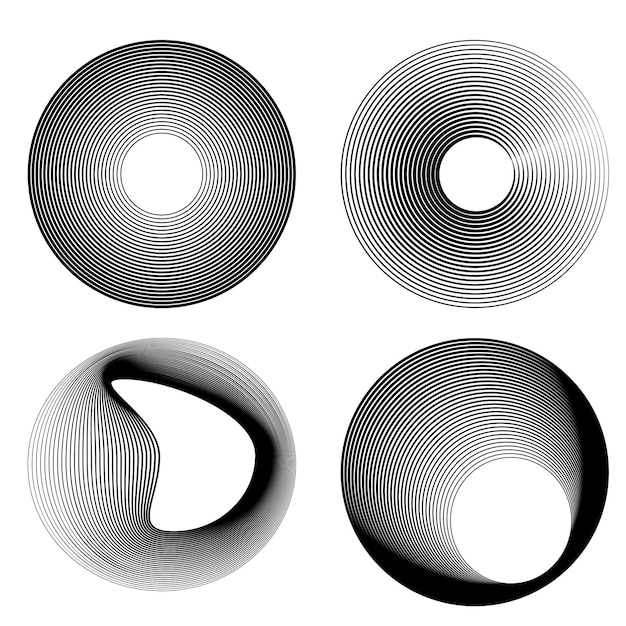 Définir un cercle d'éléments de conception Isolé des couleurs vectorielles audacieuses de l'anneau doré de la lueur abstraite des rayures ondulées de nombreux tourbillons scintillants créés à l'aide de l'outil de fusion Illustration vectorielle EPS10 pour votre présentation