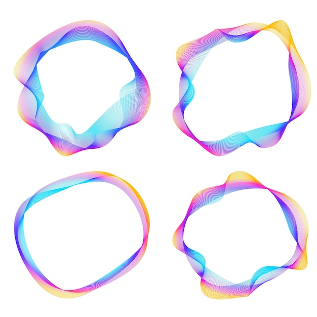 Définir un cercle d'éléments de conception Isolé des couleurs vectorielles audacieuses de l'anneau doré de la lueur abstraite des rayures ondulées de nombreux tourbillons scintillants créés à l'aide de l'outil de fusion Illustration vectorielle EPS10 pour votre présentation