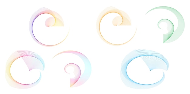 Définir un cercle d'éléments de conception Isolé des couleurs vectorielles audacieuses de l'anneau doré de la lueur abstraite des rayures ondulées de nombreux tourbillons scintillants créés à l'aide de l'outil de fusion Illustration vectorielle EPS10 pour votre présentation