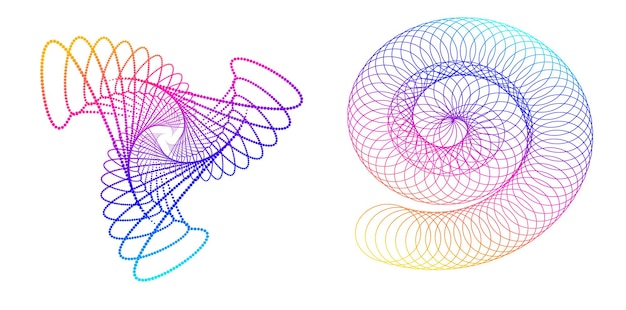 Définir un cercle d'éléments de conception Isolé des couleurs vectorielles audacieuses de l'anneau doré de la lueur abstraite des rayures ondulées de nombreux tourbillons scintillants créés à l'aide de l'outil de fusion Illustration vectorielle EPS10 pour votre présentation