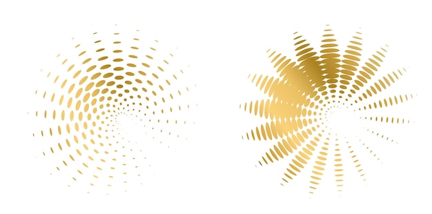 Définir un cercle d'éléments de conception Isolé des couleurs vectorielles audacieuses de l'anneau doré de la lueur abstraite des rayures ondulées de nombreux tourbillons scintillants créés à l'aide de l'outil de fusion Illustration vectorielle EPS10 pour votre présentation